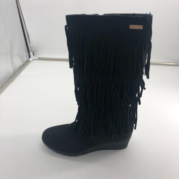 KENNETH COLE Reaction Black Fringe Wedge Boots 5 - Picture 5 of 7